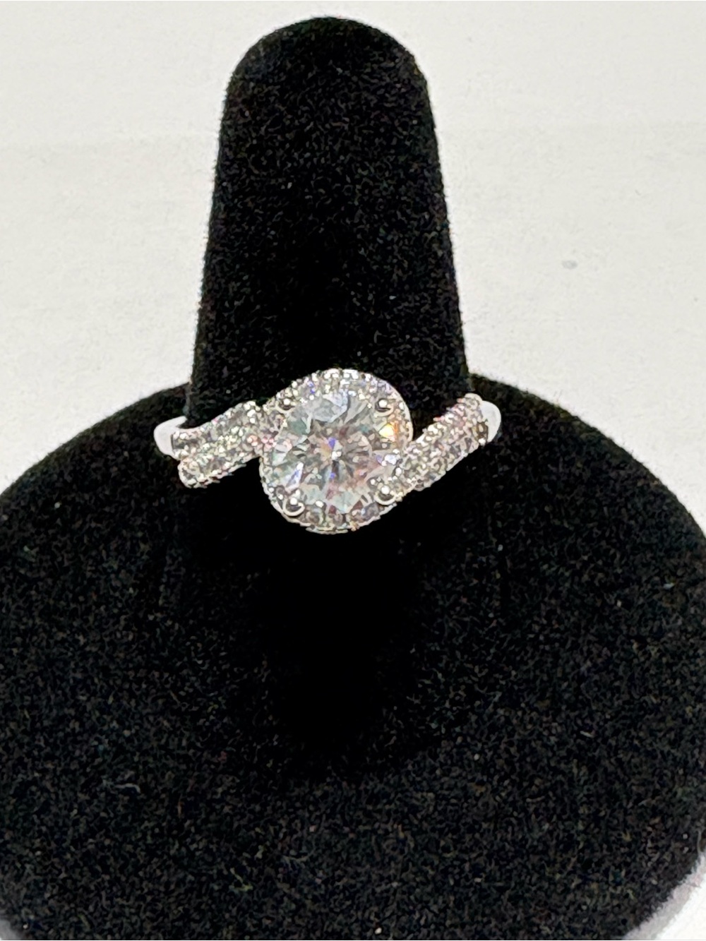 Silver Halo Round Moissanite Engagement Ring - Silver